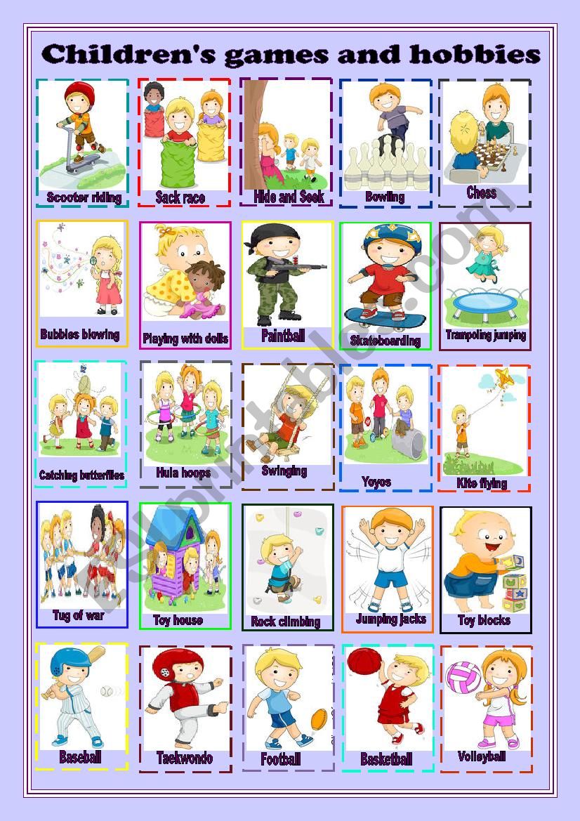 Childrens games and hobbies worksheet