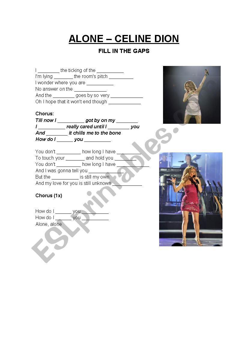 CELINE DION - ALONE worksheet