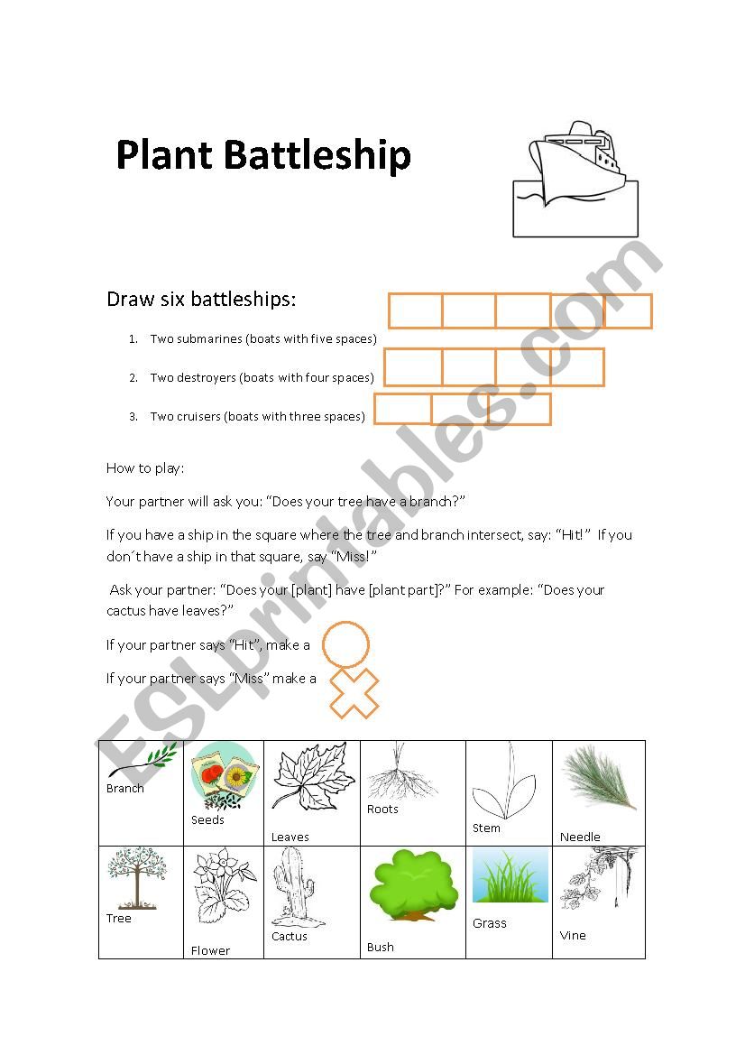 Plant battleship intructions worksheet