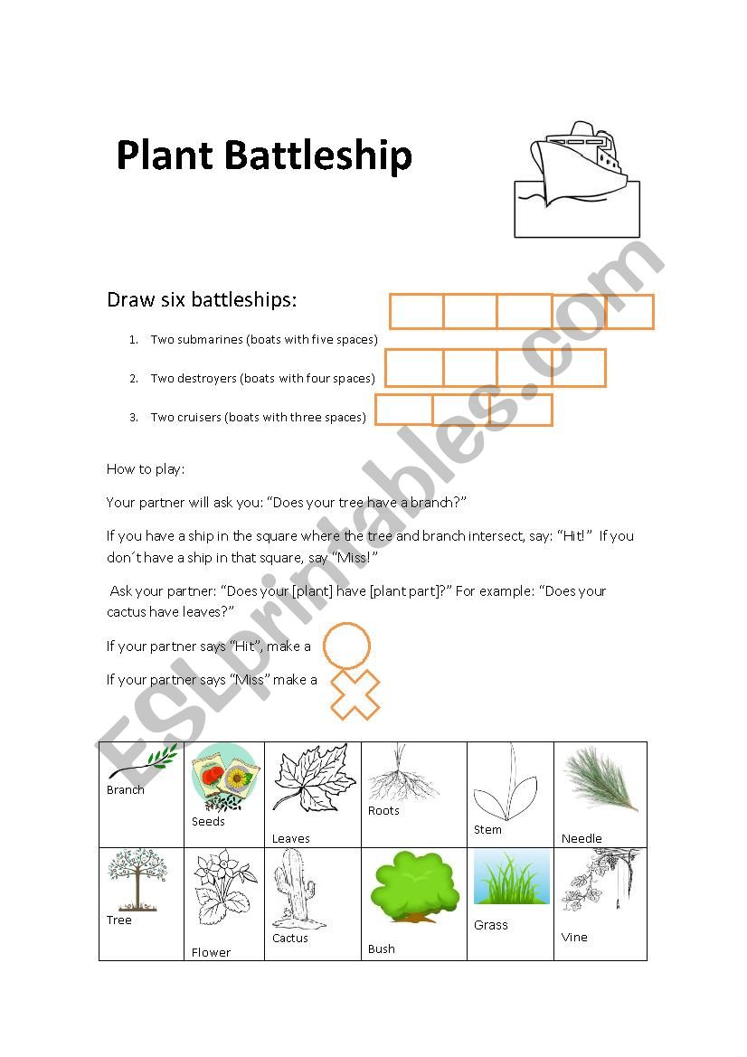 Plant battleship intructions worksheet