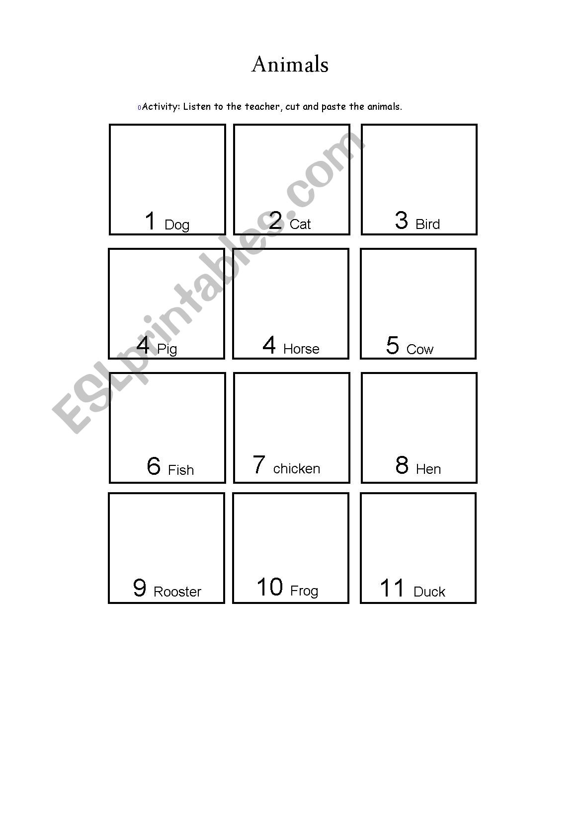 Animals worksheet