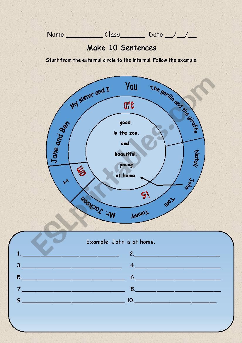 Sentences wheel worksheet