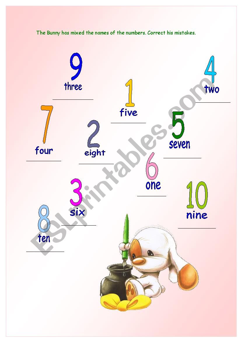 Numbers from 1 to 10 worksheet