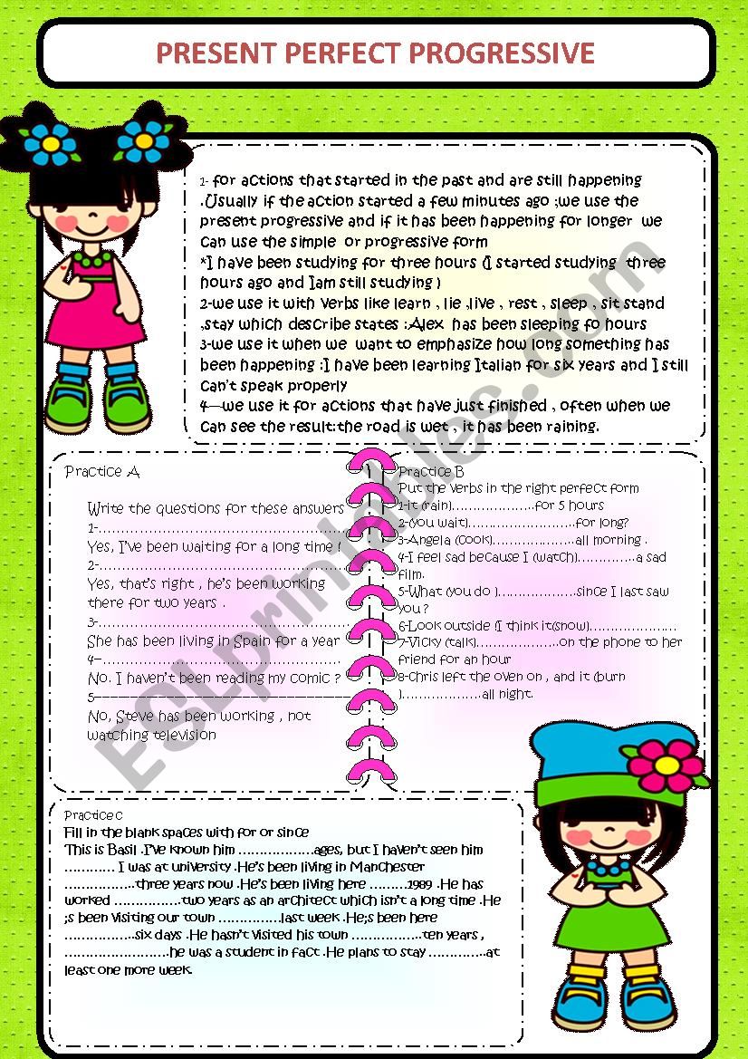 present perfect progressive worksheet