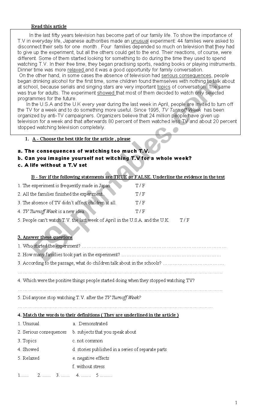 Test 6th year worksheet