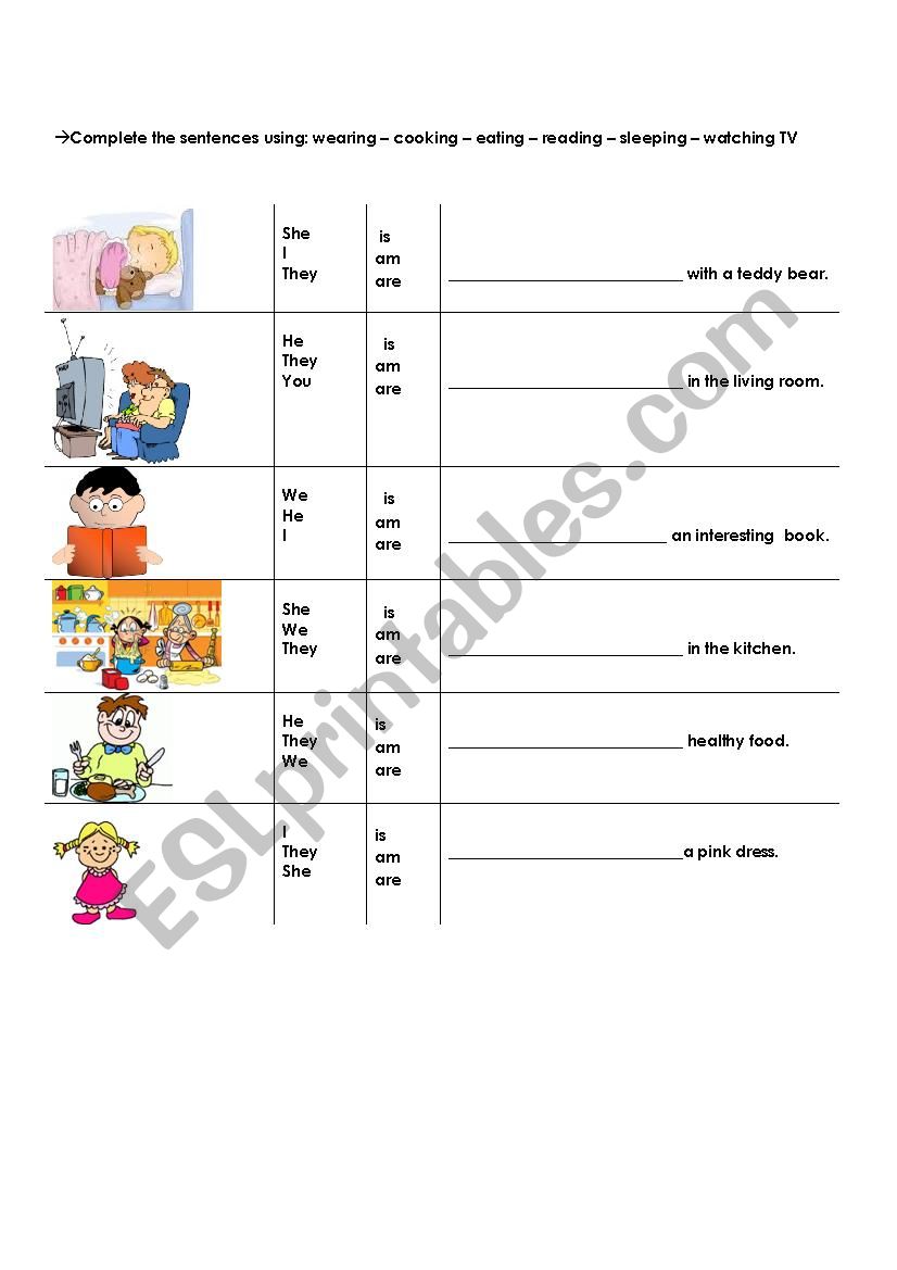 verb to be and -ing verbs worksheet