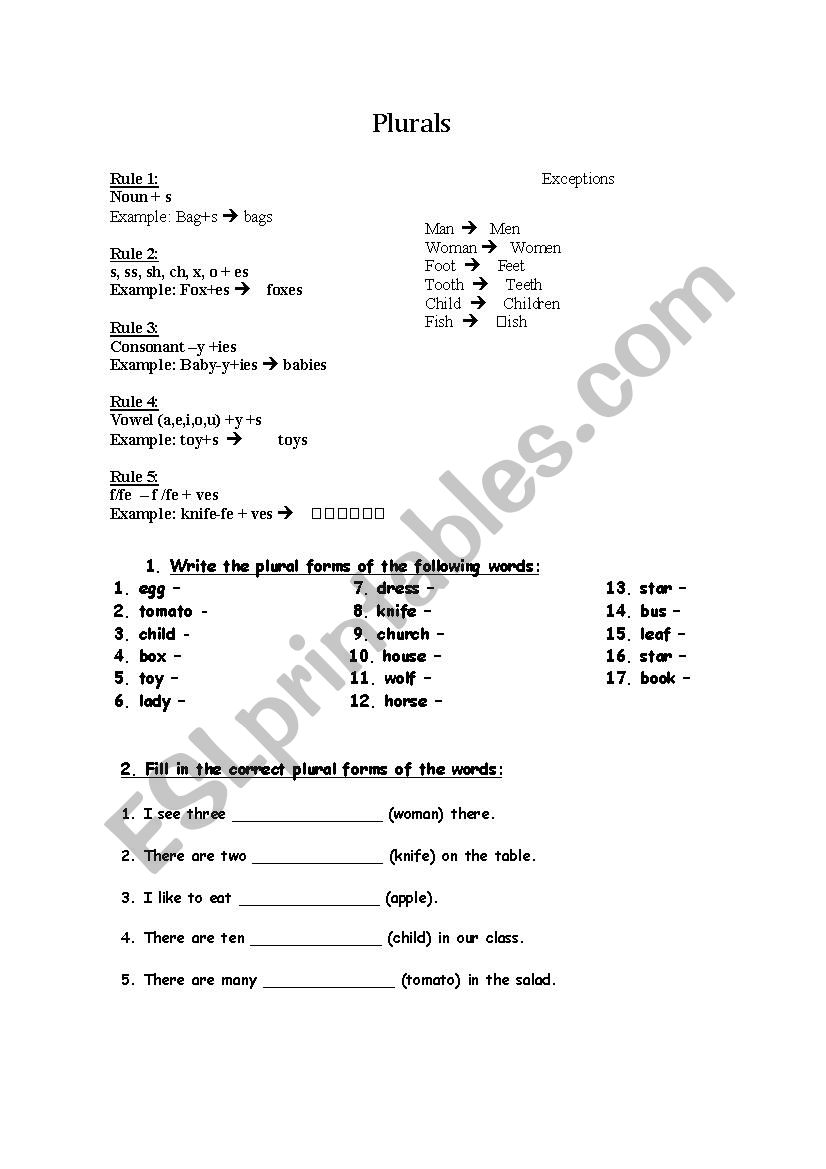 Plurals worksheet