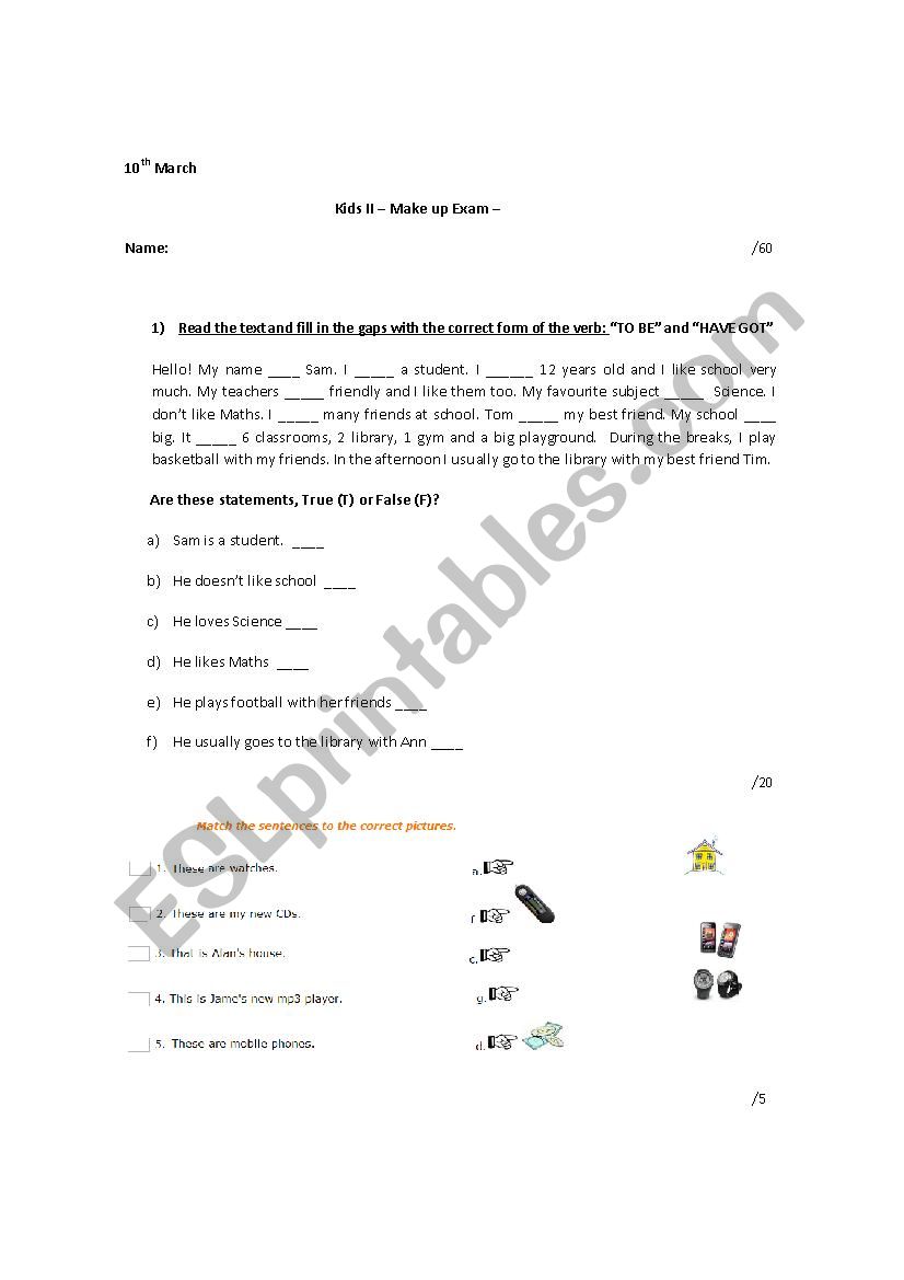 Examen para nios Kids II worksheet