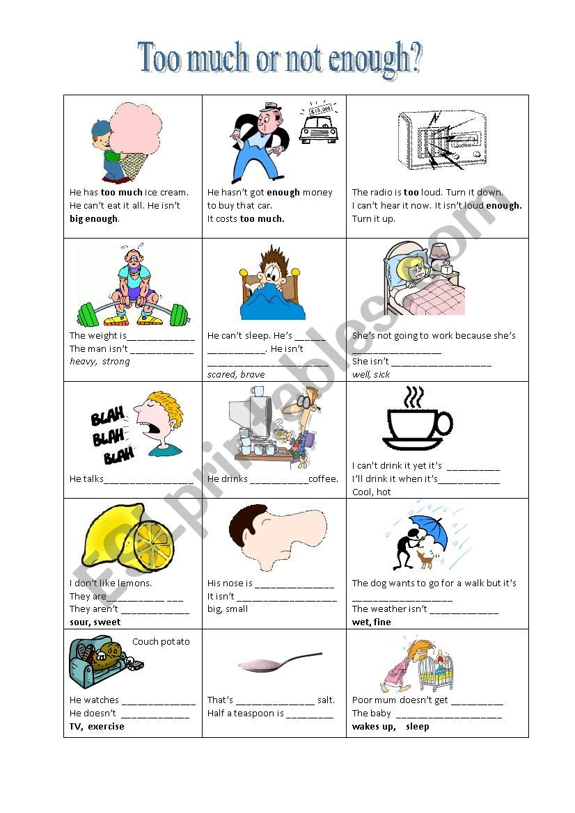 too- enough worksheet