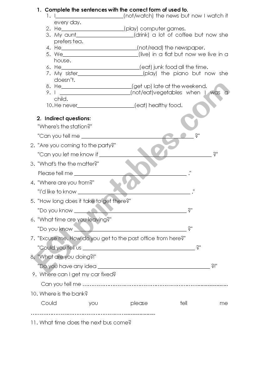 Exercises worksheet