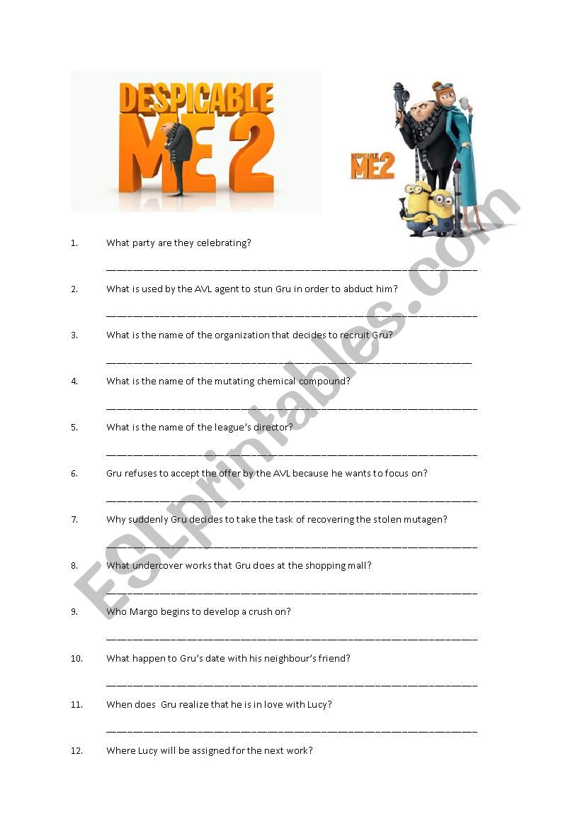 Dispicable Me 2  worksheet