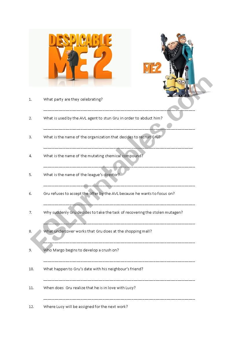 Dispicable Me 2 with ANSWER key