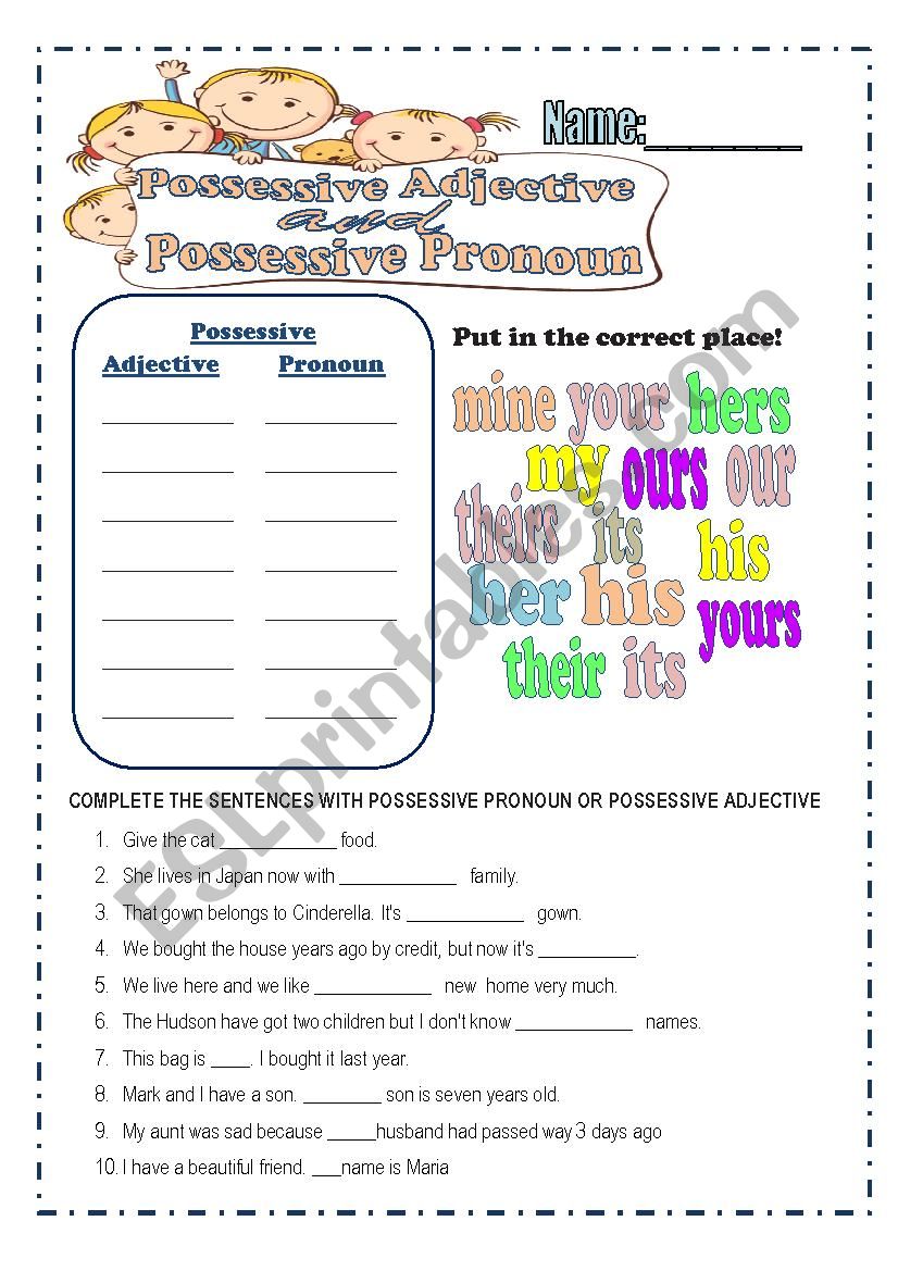 Possessive Adjective and Possessive Pronoun ESL worksheet by andang