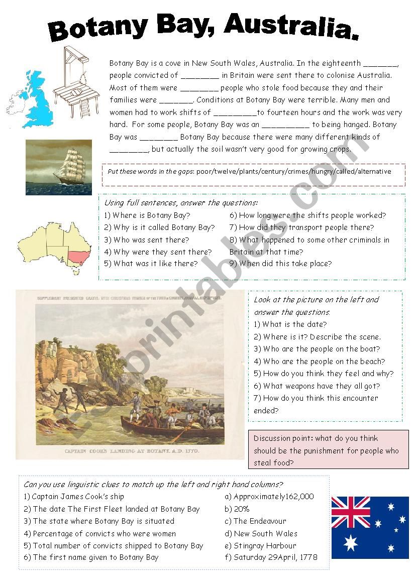 The history of Botany Bay worksheet