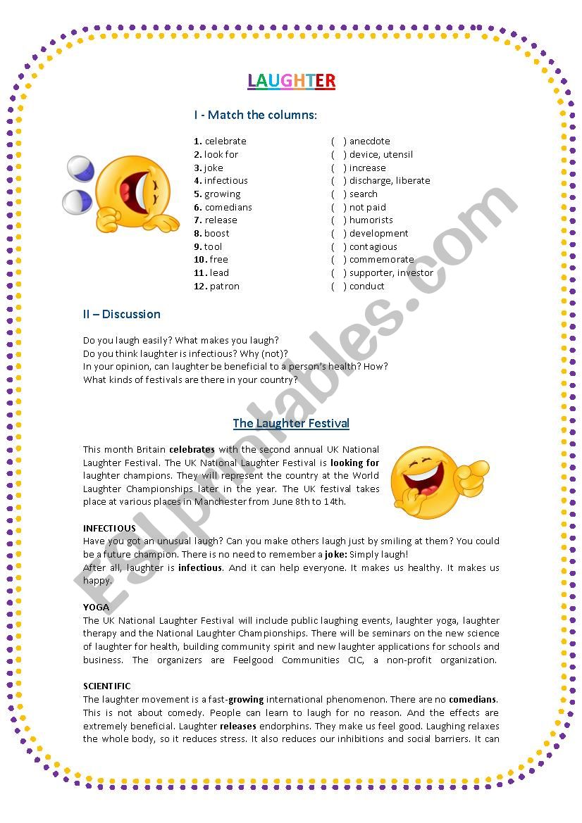 Laughter Festival worksheet