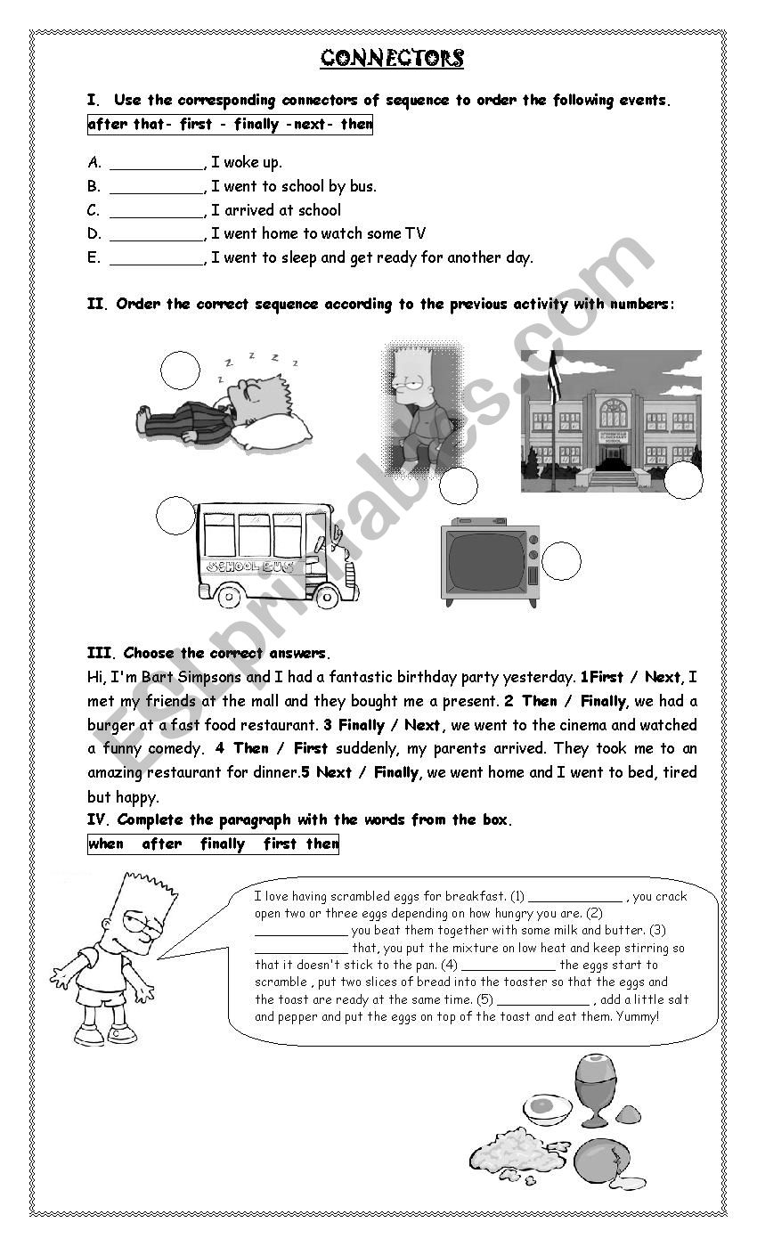 Connectors of sequence - ESL worksheet by Marcoto For Sequence Of Events Worksheet