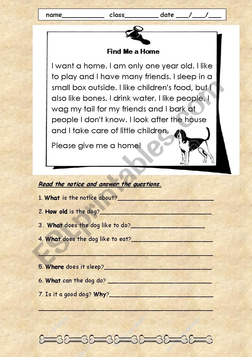 Find me a home worksheet