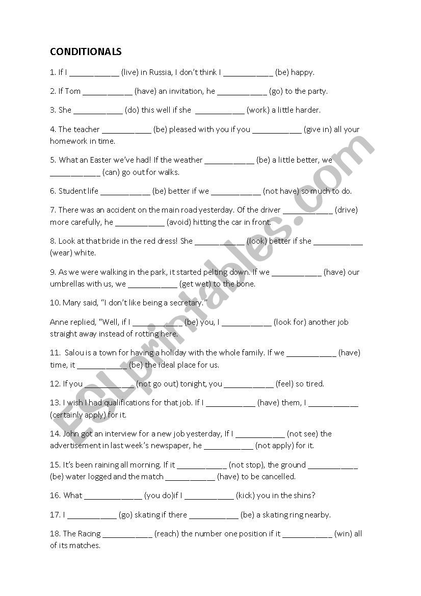 Contitionals worksheet