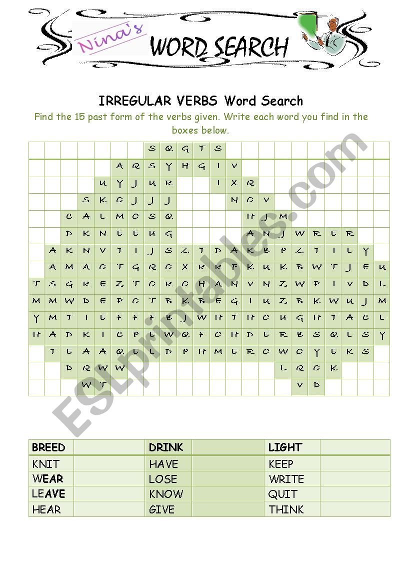 Irregular Verbs 1 Word Search worksheet