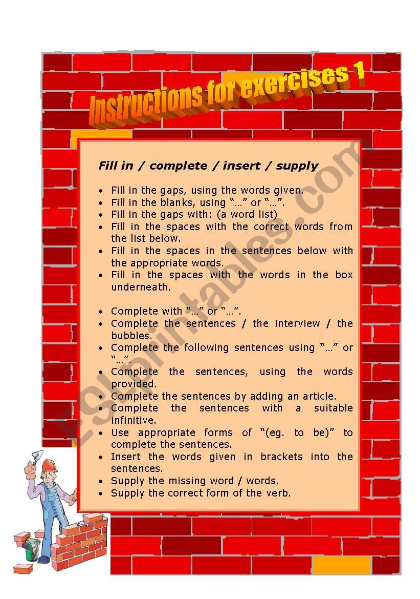 Instructions for exercises 1 worksheet