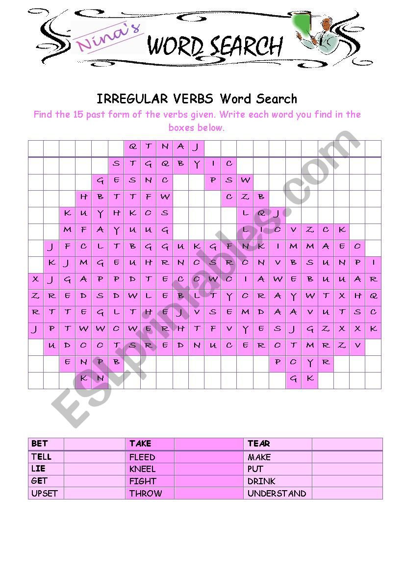 Irregular Verbs 2 Word Search worksheet