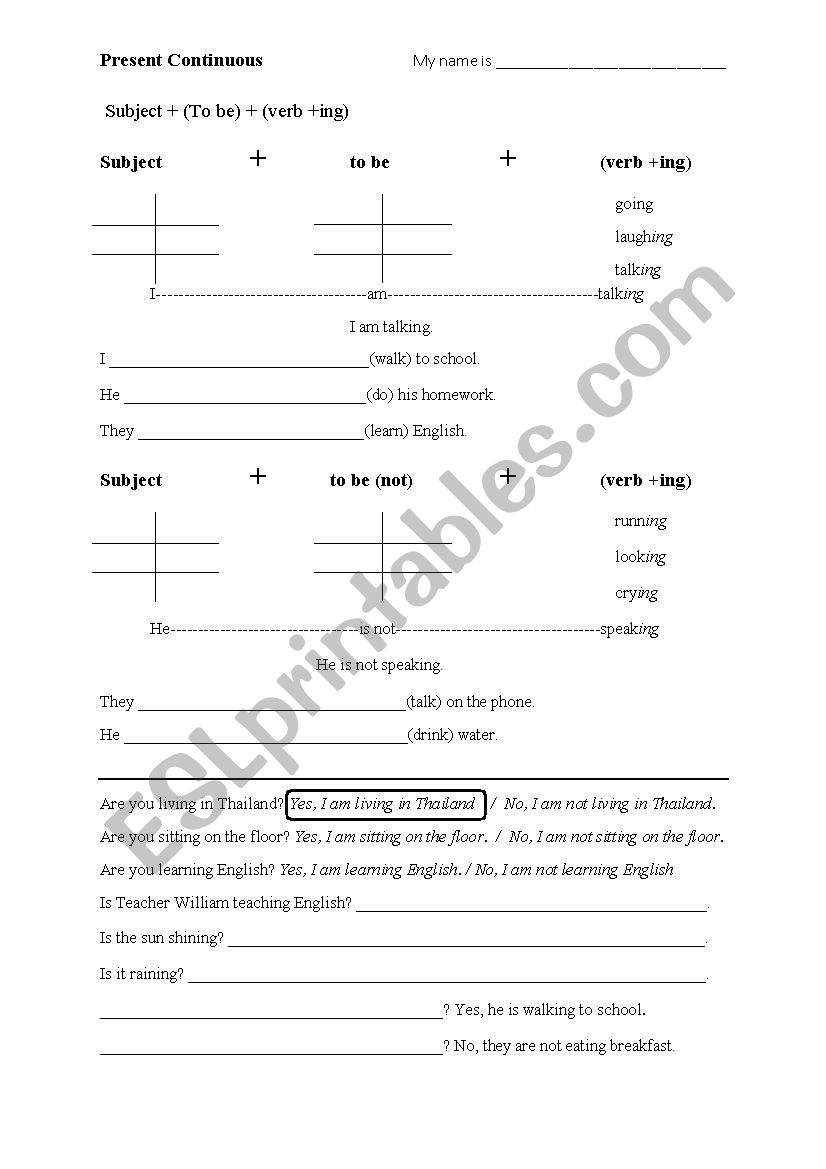 Present Continuous (basic) worksheet