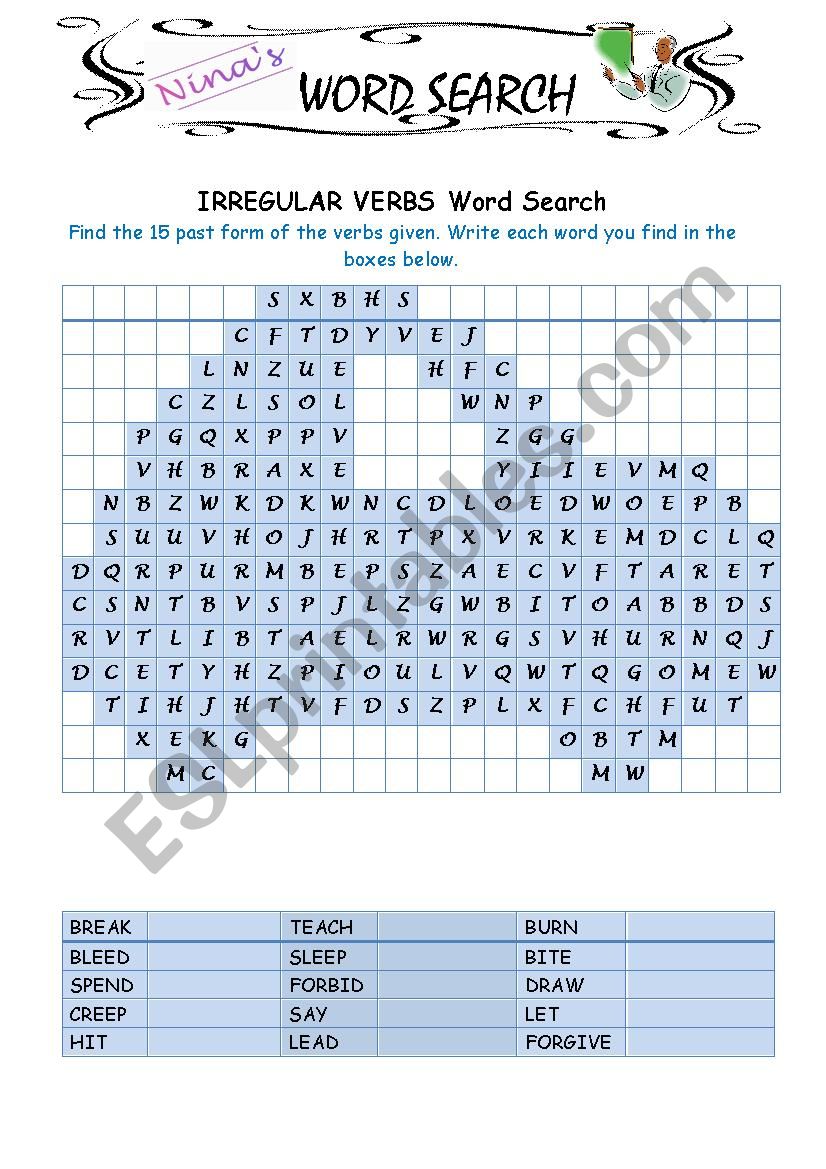Irregular Verbs 3 Word Search worksheet