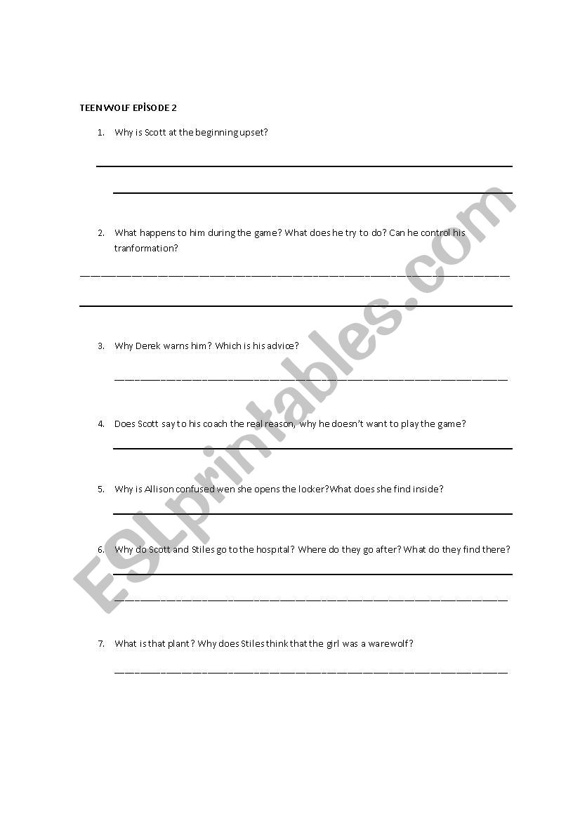 Teen wolf Episode 2 worksheet