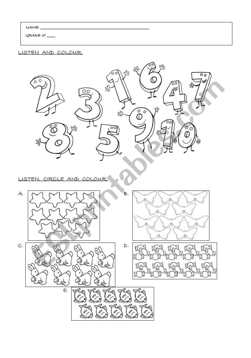 Numbers and Colours for 1st grade