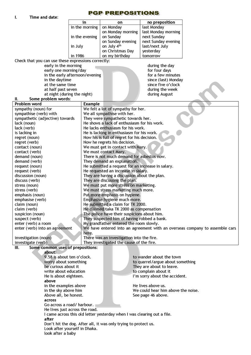 Appropriate Prepositions worksheet