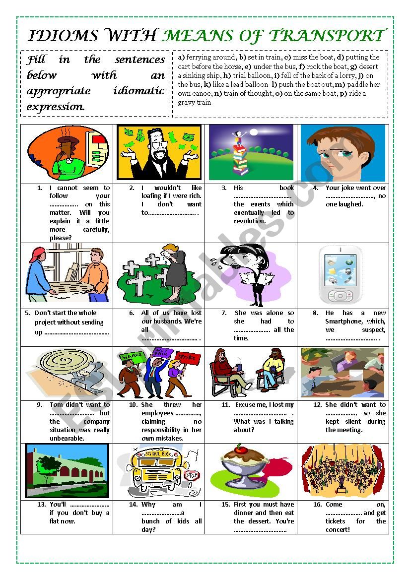 IDIOMS WITH MEANS OF TRANSPORT (with key)