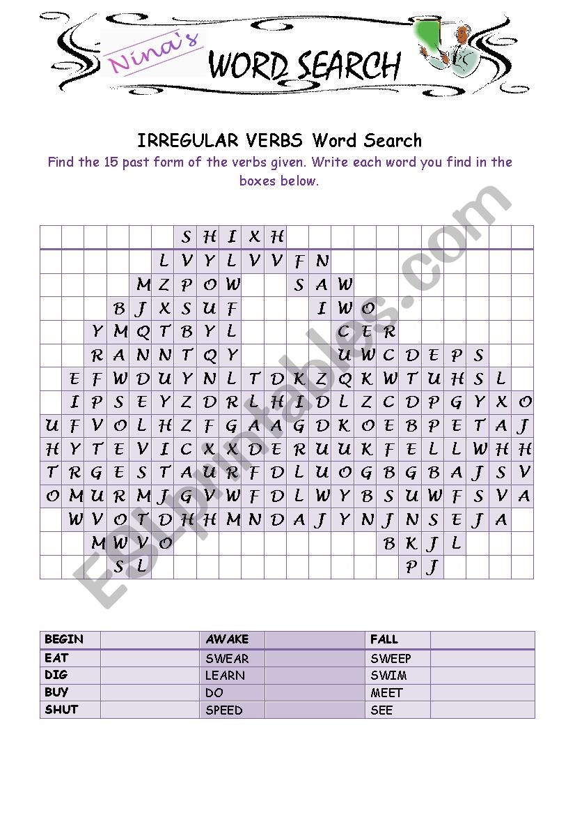 Irregular Verbs 4 Word Search worksheet