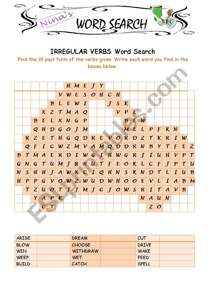 Irregular Verbs 5 Word Search worksheet