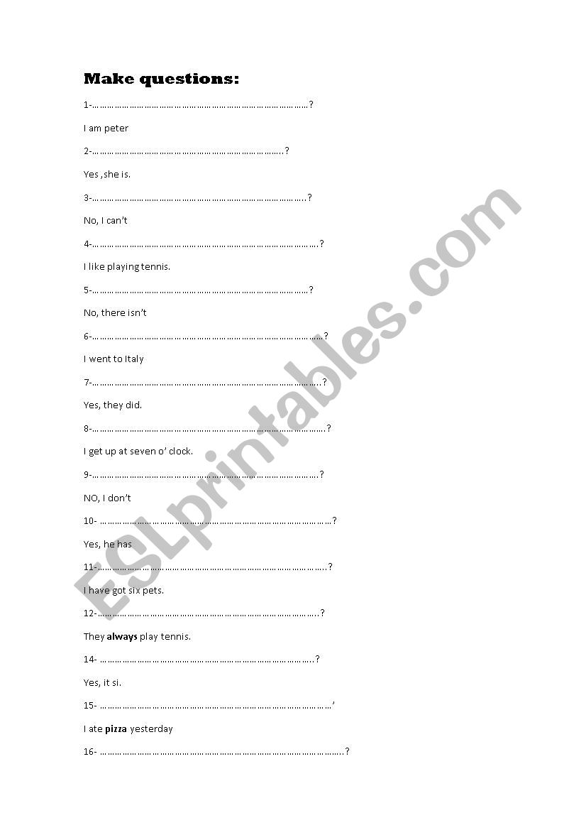 make questions  worksheet