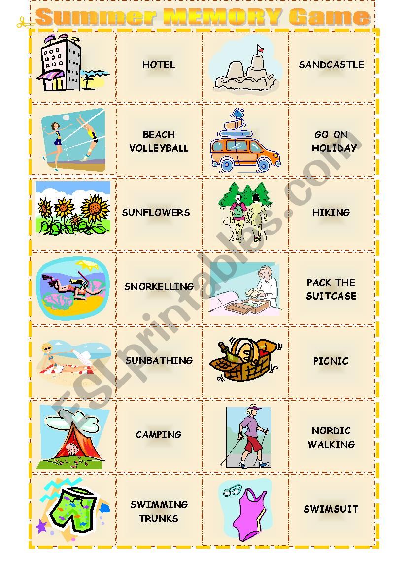 Summer Memory Game worksheet