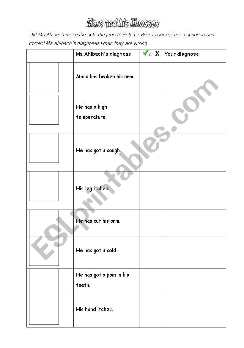 Illnesses worksheet