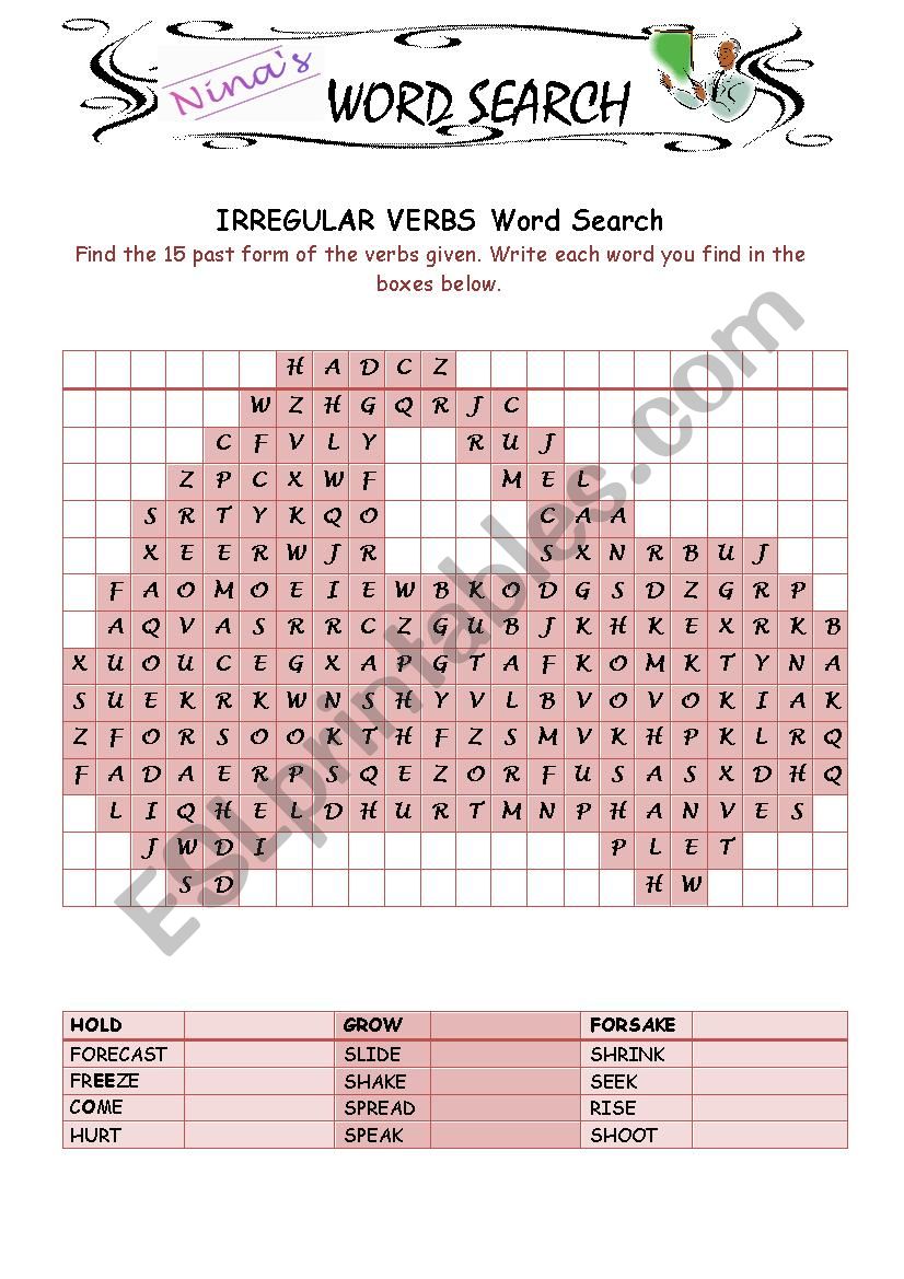 Irregular Verbs 6 Word Search worksheet