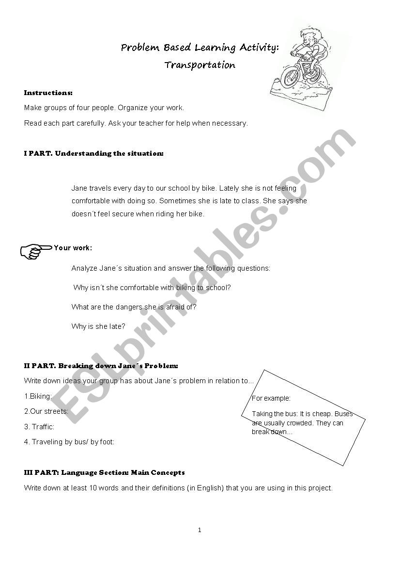 Problem Based Transportation Worksheet