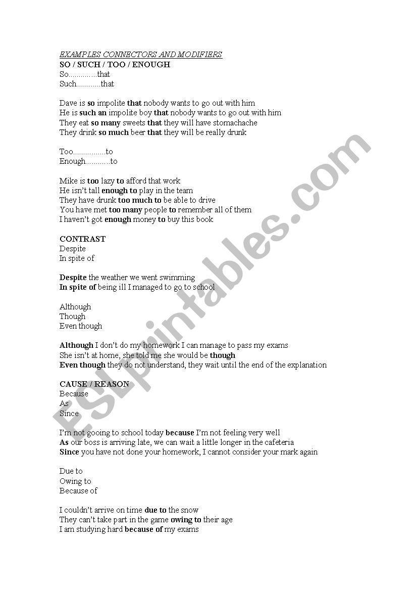 connectors worksheet