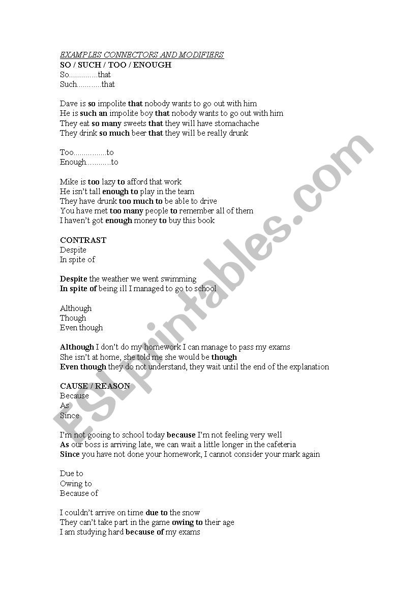 connectors worksheet