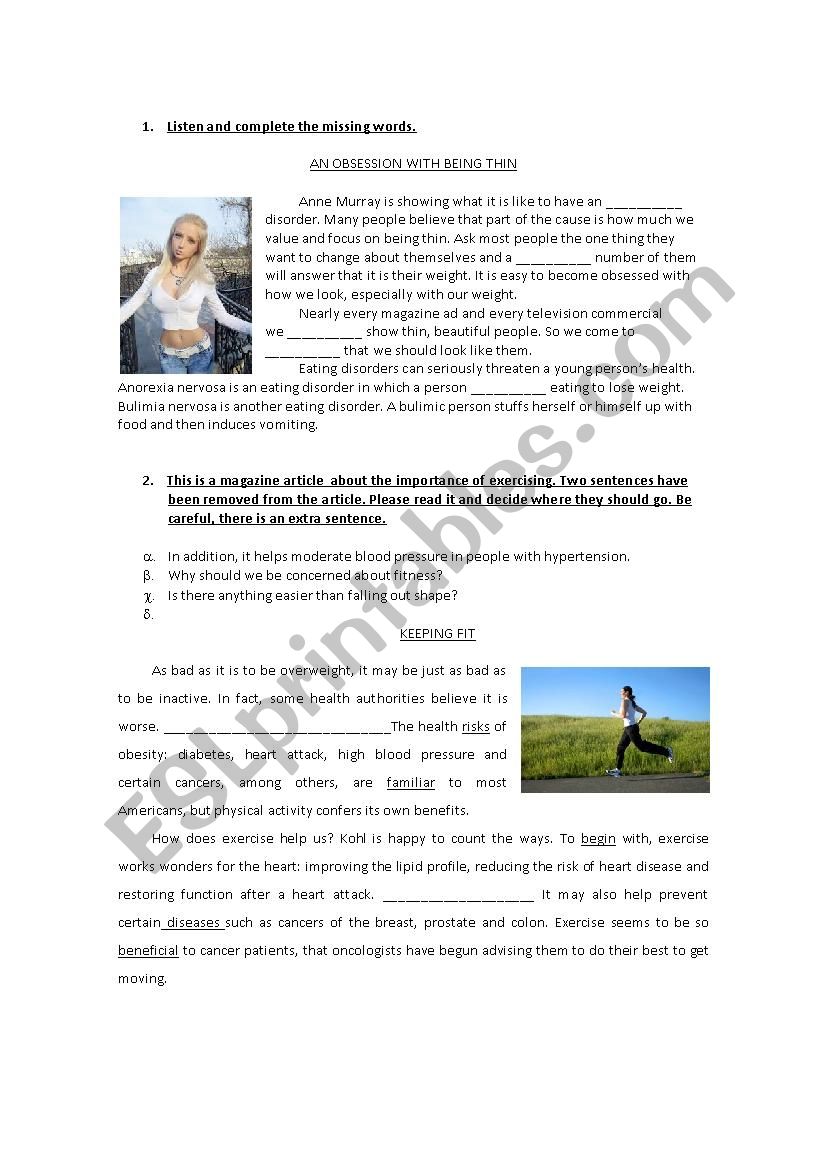 KEEPING FIT worksheet