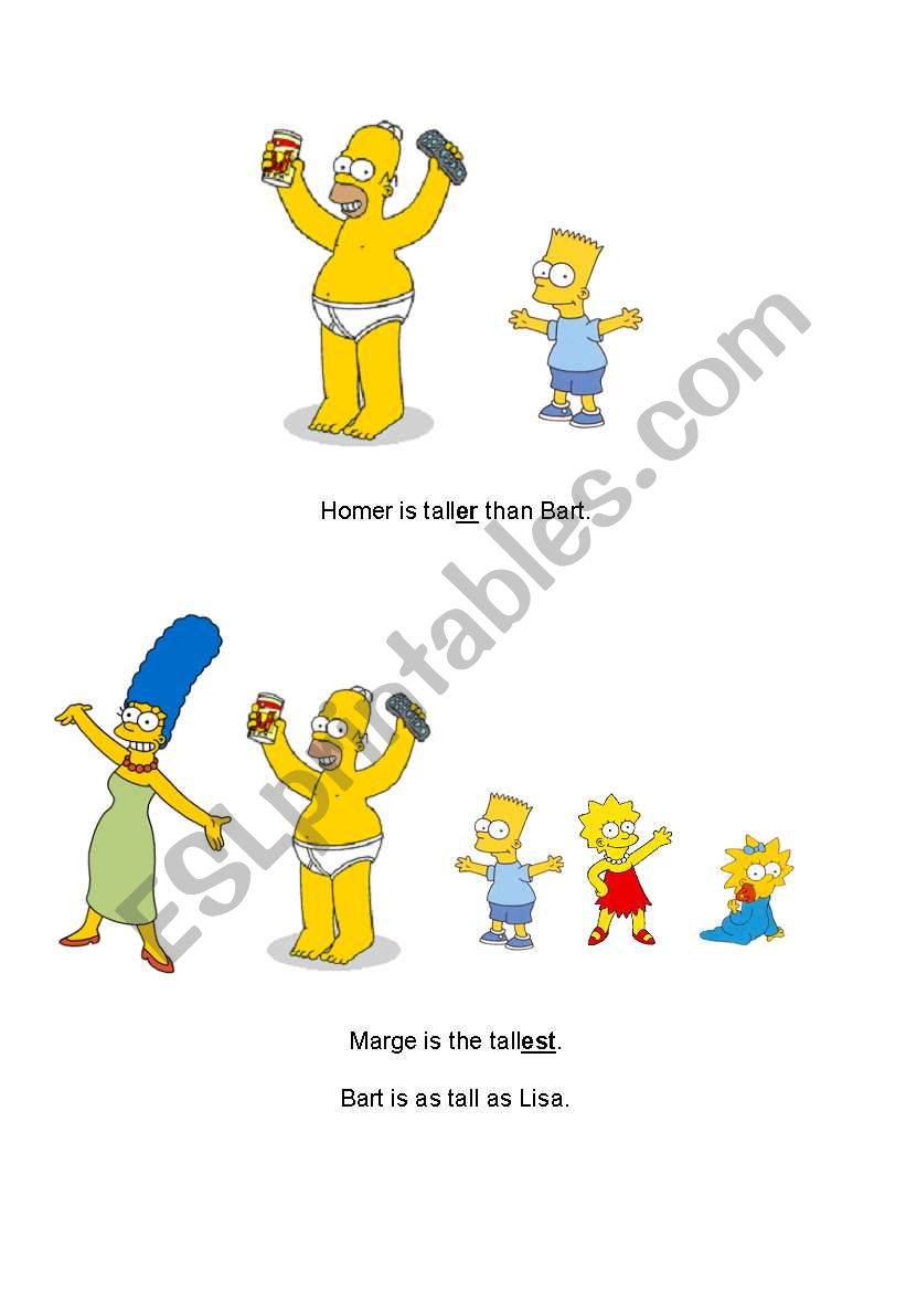 Homer is taller than Bart worksheet