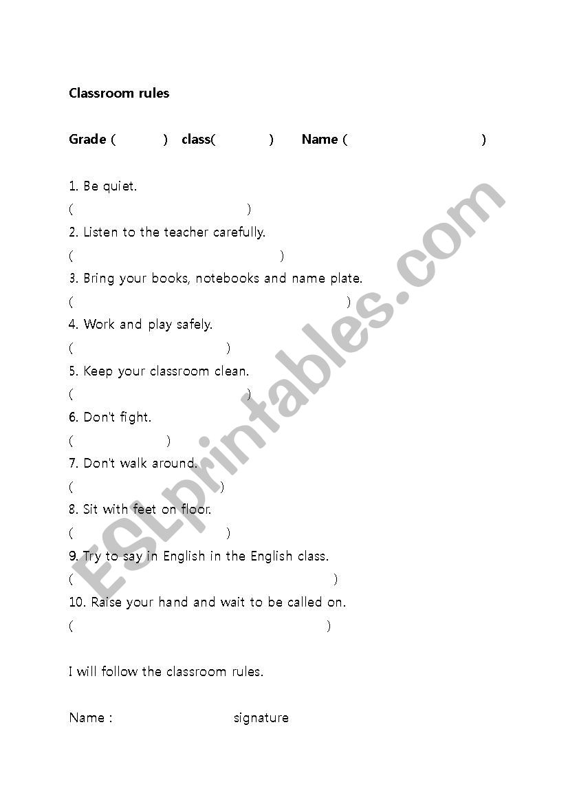 classroom rules worksheet