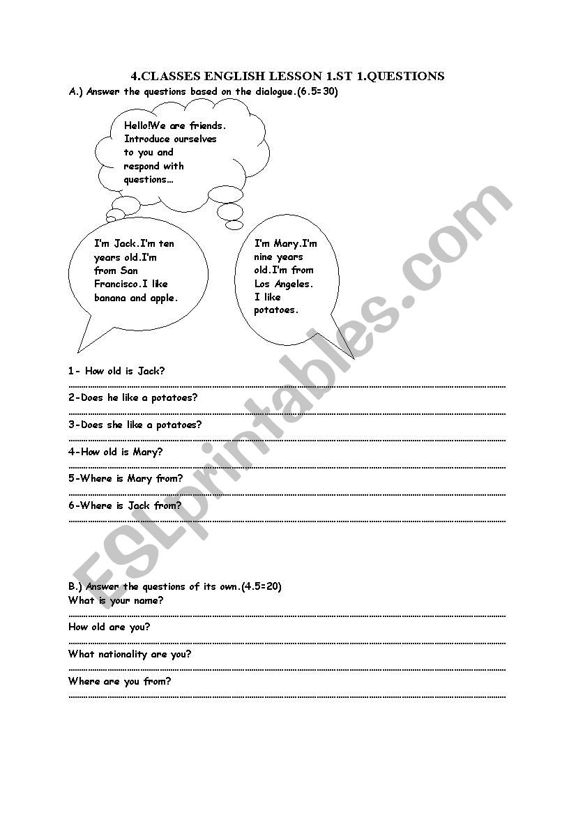 an exam for 4th graders worksheet