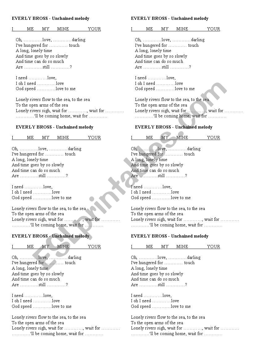 Unchained melody worksheet
