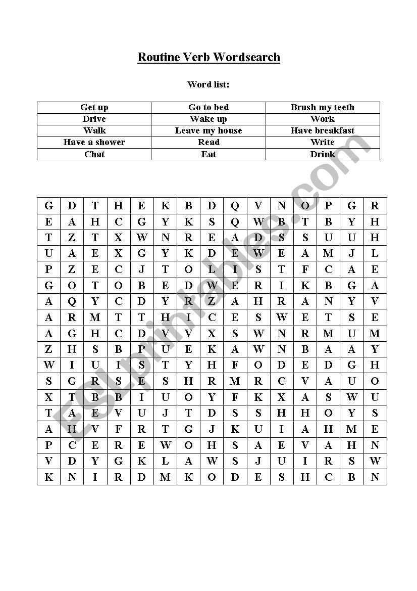 Wordsearch_daily routine worksheet