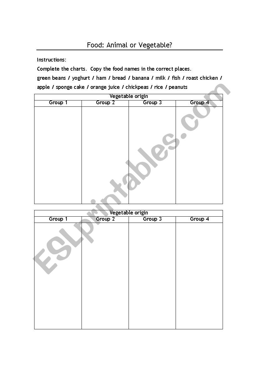 Animal or Vegetable worksheet