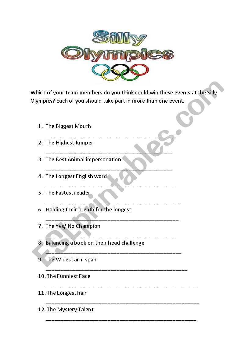 Silly Olympics worksheet