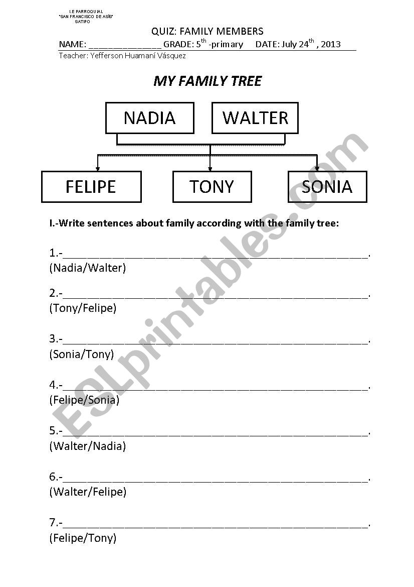 family members worksheet