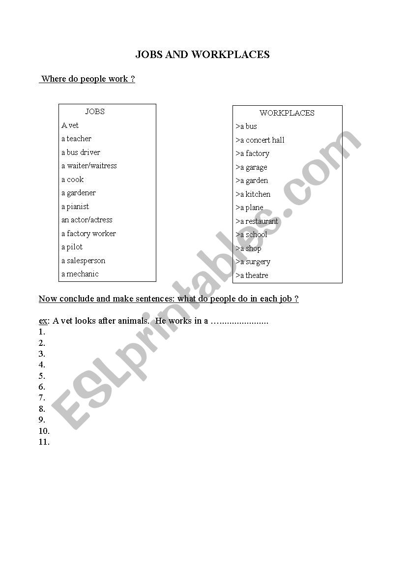 jobs and workplace worksheet